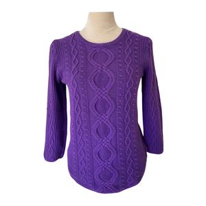 Jeanne Pierre Womens Pullover Cable Knit Cotton Sweater 3/4 Sleeve Purple Size S